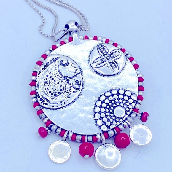 Chicos Cherry Red/Silver Toned Rebecca  Pendant Necklace Exclusively For Chicos - Picture 8 of 12